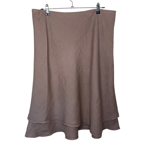 Eileen Fisher Womens xl Brown 100% Irish Linen A Line Midi Skirt Layered READ - Picture 1 of 10